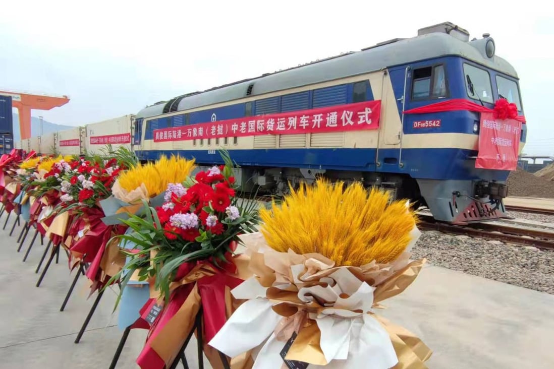 A freight train leaves Kunming in Yunnan province for Laos along the 1,035km China-Laos Railway in December. Photo: Xinhua