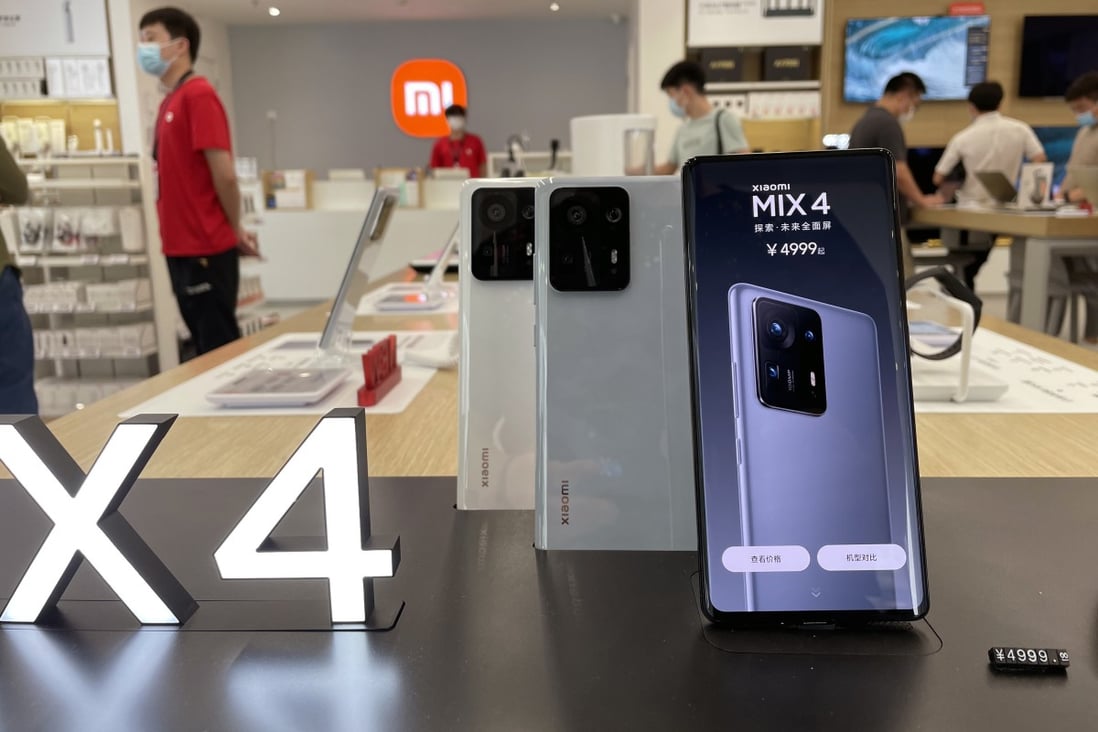 MIX 4 smartphones are displayed for sale at a Xiaomi store in downtown Beijing, China, on September 8, 2021.   Photo: Simon Song