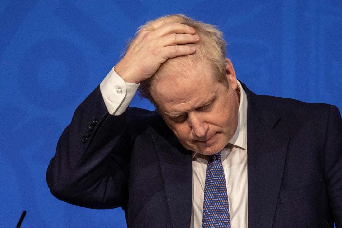Britain’s Prime Minister Boris Johnson reacts during a virtual press conference on the Covid-19 pandemic in London on Tuesday. Photo: AFP