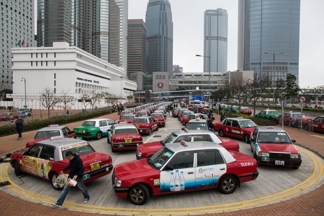 Taxi drivers on strike in the Central district in Hong Kong on 17 March 2017. Photo: EPA