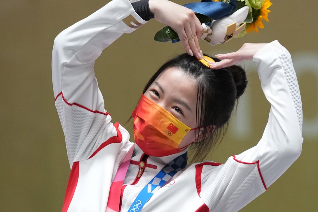 Tokyo 2020 Olympic Games women’s 10-metre air rifle shooting gold medallist Yang Qian of China in Tokyo in Japan. Photo: Xinhua   