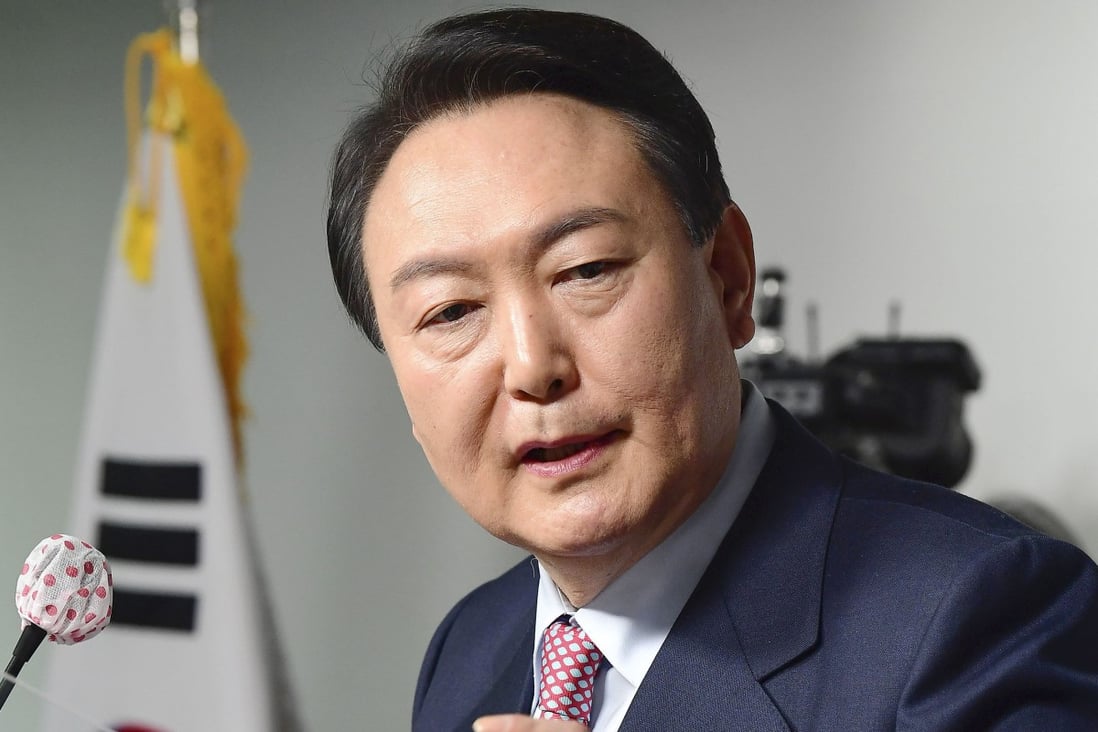 Presidential hopeful Yoon Seok-youl, the candidate for South Korea’s People Power Party, made what some saw as a veiled reference to the #myulgong hashtag. Photo: Kyodo