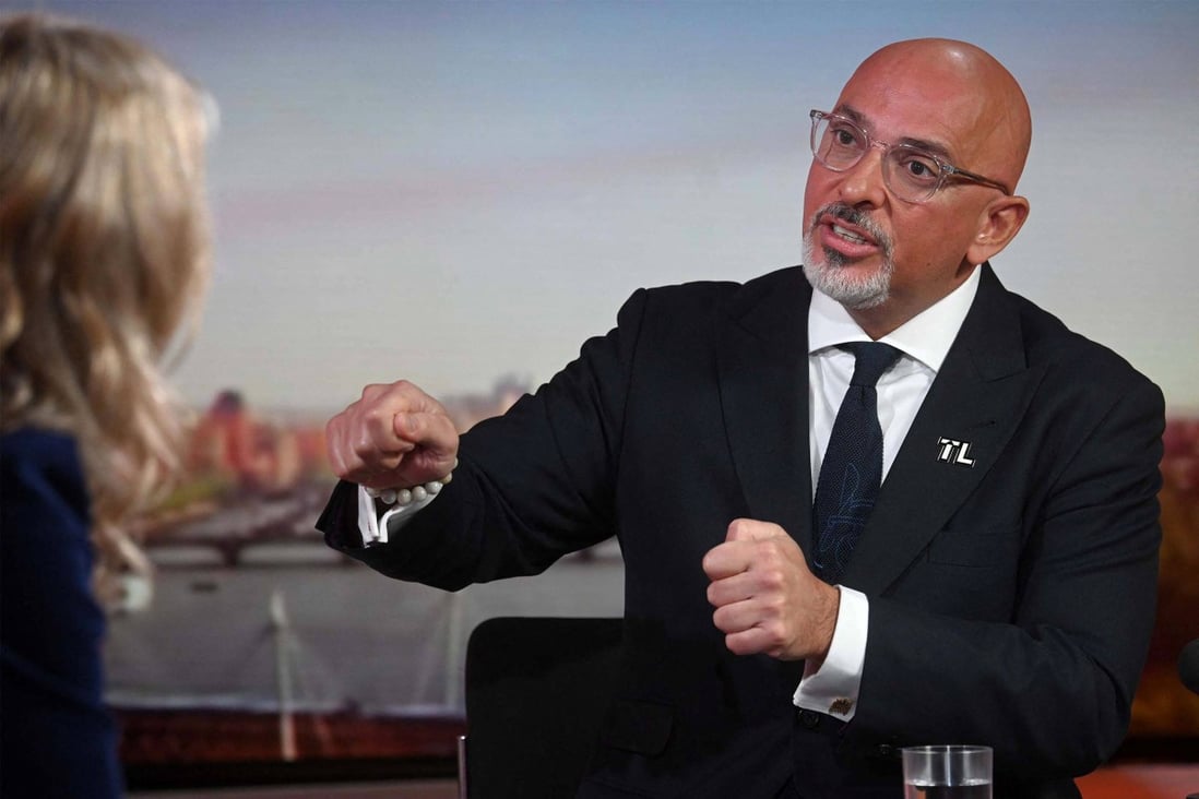 Britain’s Education Secretary Nadhim Zahawi appearing on the BBC’s Sunday Morning political television show with journalist Sophie Raworth. Photo: Jeff Overs / BBC / AFP