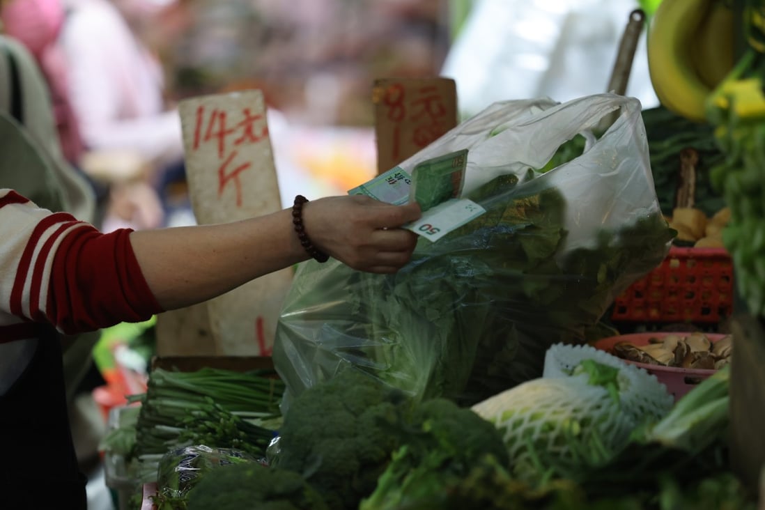 Fresh vegetables for sale at a market in Central on November 22, 2021. Compared to many economies, inflationary pressure in Hong Kong is fairly benign. Photo: Nora Tam