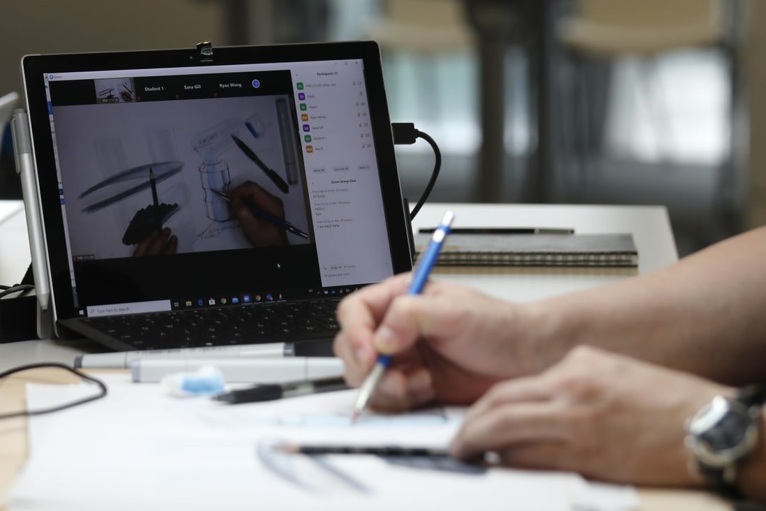 A lecturer at the Hong Kong Polytechnic University leads an online class on March 17, 2020. Photo: Xiaomei Chen