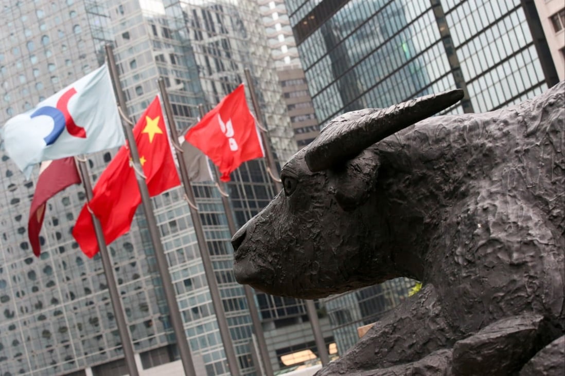 The bull sculpture outside the local stock exchange near Exchange Square in Central. Hong Kong. Photo: David Wong
