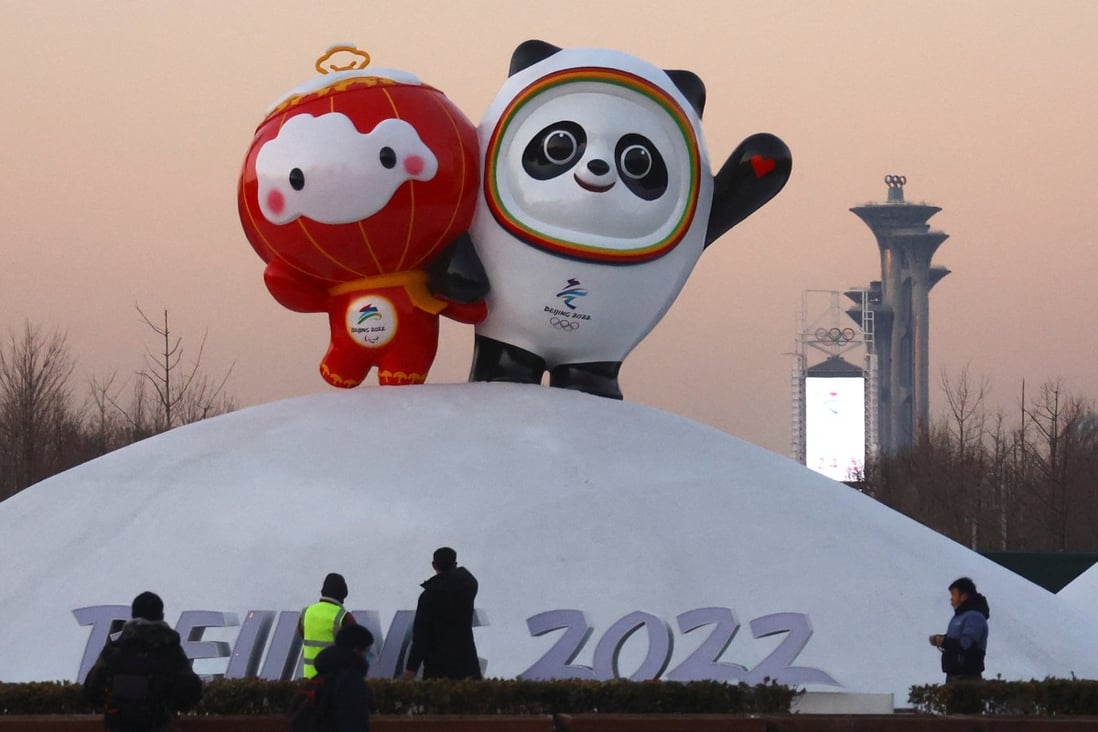 An installation featuring Bing Dwen Dwen, the Beijing 2022 Winter Olympics Mascot and Shuey Rhon Rhon, the 2022 Beijing Winter Paralympic Games Mascot in Beijing, China. Photo: Reuter 
