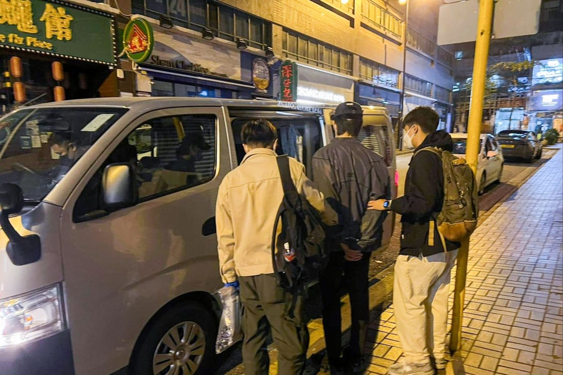A motorist is arrested on suspicion of drug trafficking in Tsim Sha Tsui on Tuesday night. Photo: Handout