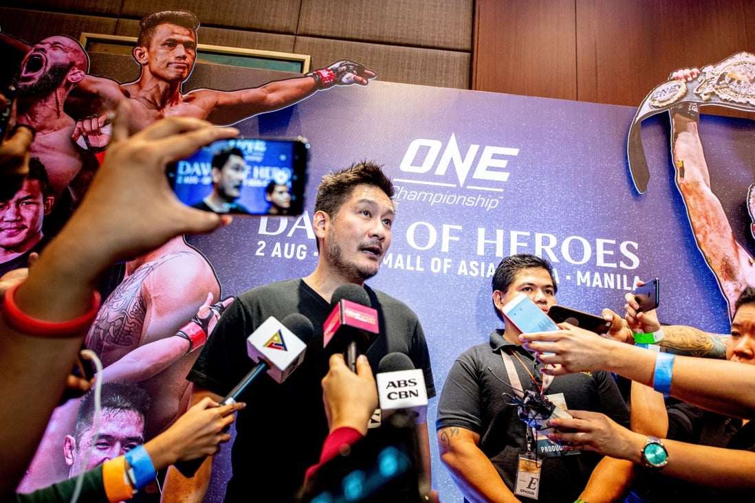 Chatri Sityodtong talks in a media scrum after the One Championship press conference in Manila. Photo: ONE Championship