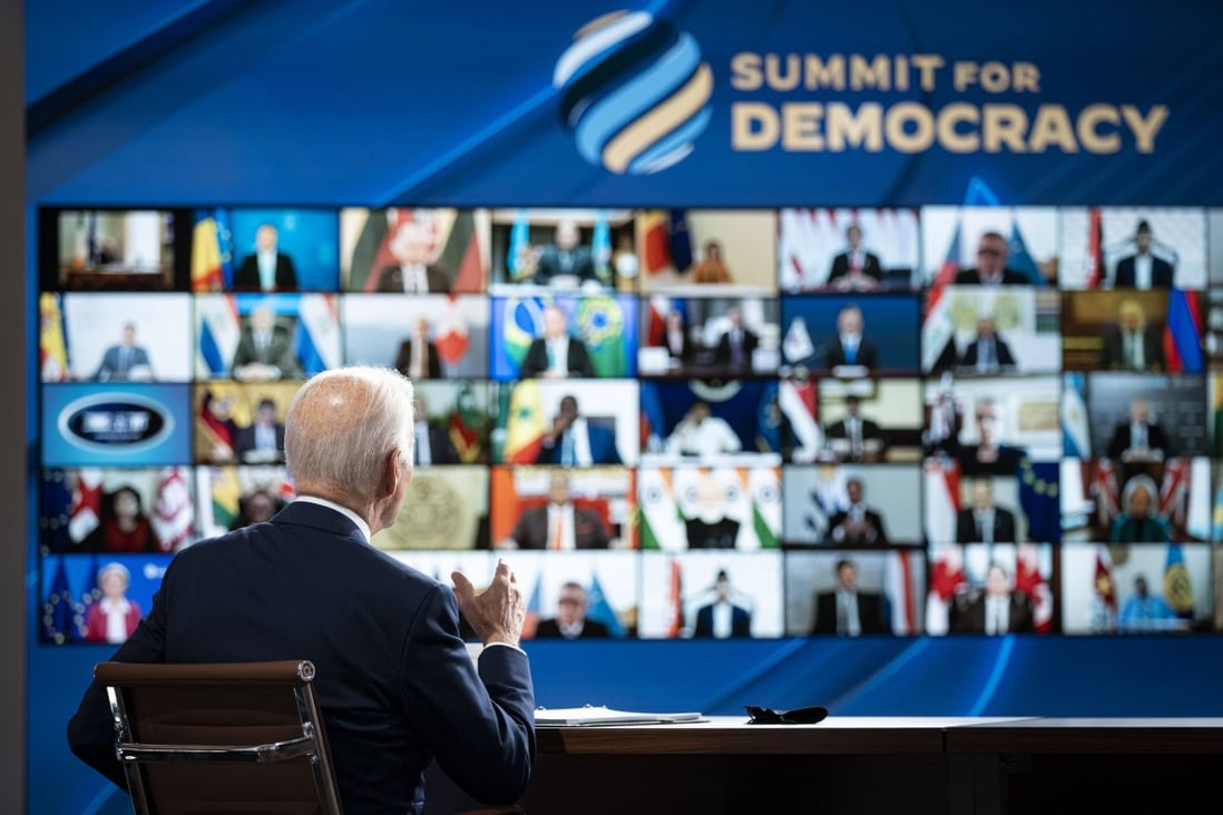 US President Joe Biden speaks during the virtual Summit for Democracy in the Eisenhower Executive Office Building in Washington on December 9, 2021. Photo: Bloomberg 