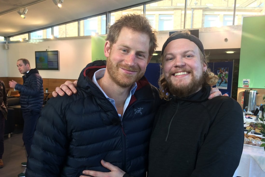 Jake Tyler meets Prince Harry in December 2016, six months after he began his walk around Britain. “We discussed what life can be like for men suffering with poor mental health,” Tyler says. Photo: courtesy of Jake Tyler