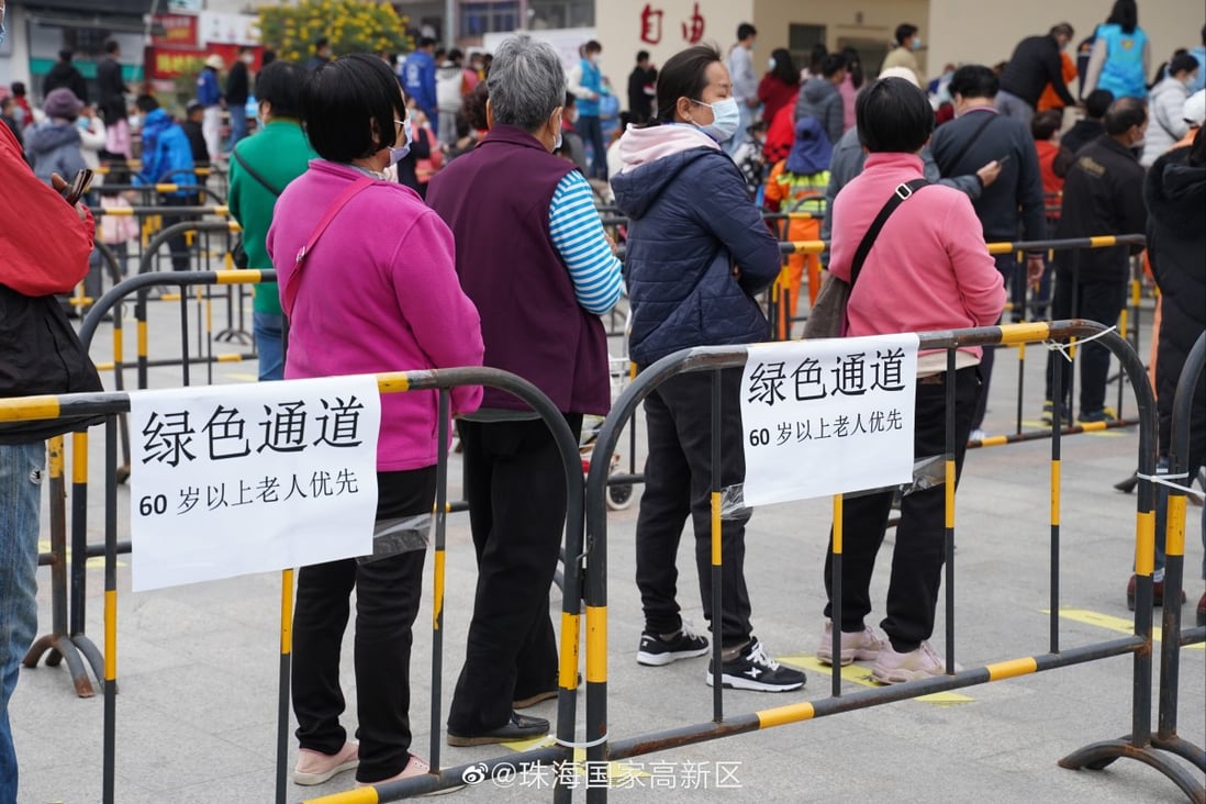 Zhuhai ordered mass screening of its 2.4 million people on Friday. Photo: Weibo