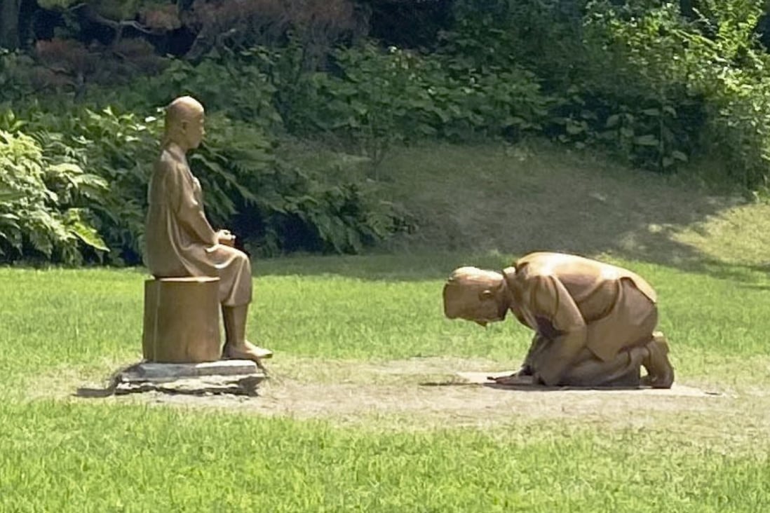 A statue of a ‘comfort woman’ at the Korea Botanic Garden in Pyeongchang, South Korea. Japan’s use of the wartime sex slaves is one of many issues complicating the countries’ ties. Photo: Kyodo
