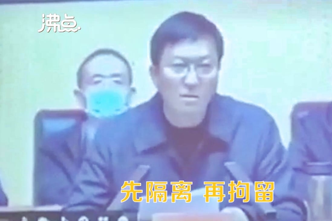 A video of Dong Hong, mayor of Dancheng, went viral after he said people returning from medium or high-risk areas would be quarantined then detained. Photo: Weibo