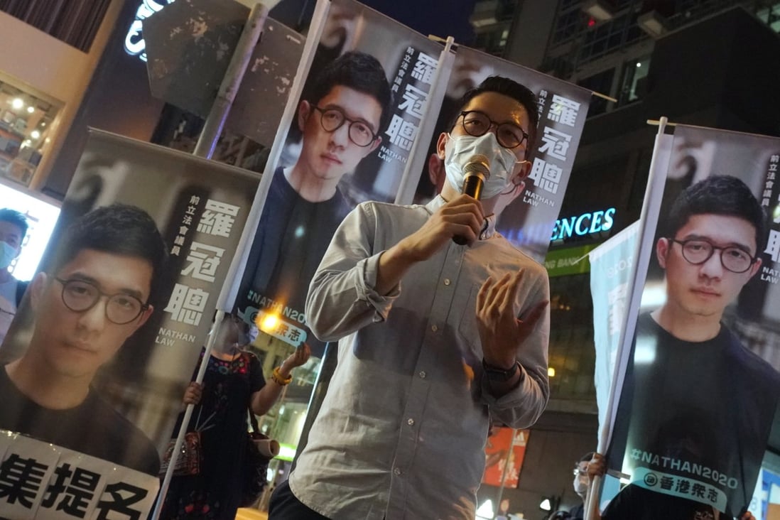Nathan Law announces his intention to run in the democratic camp’s primary before the Legislative Council election, in June 2020. Law left Hong Kong before the primary was held. Photo: Felix Wong