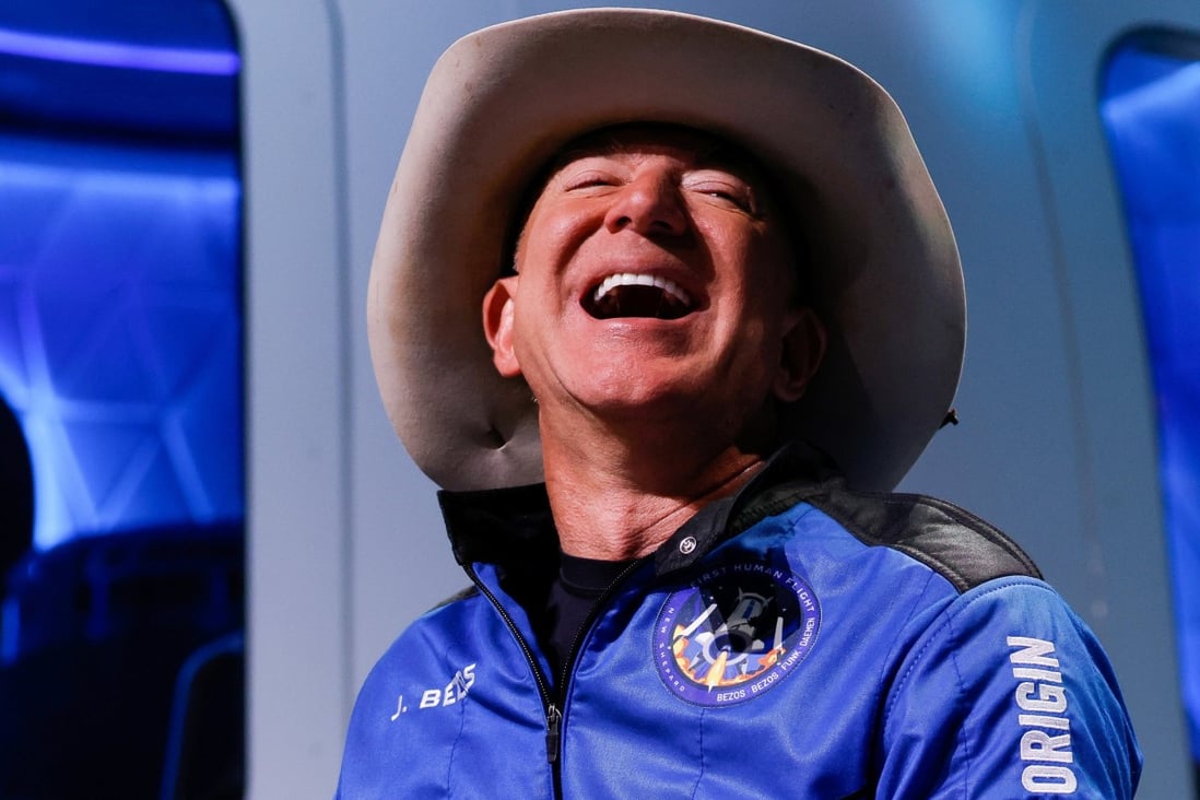 Amazon’s billionaire founder Jeff Bezos seen in Texas, US, after his flight to the edge of space on July 20, 2021. Bezos thanked Amazon workers after the flight, noting that they “paid for all of this”. Photo: Reuters