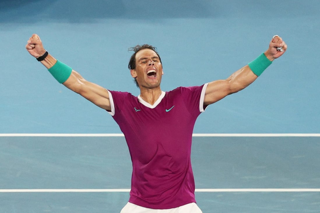 Rafael Nadal celebrates winning the Australian Open. Photo: Reuters