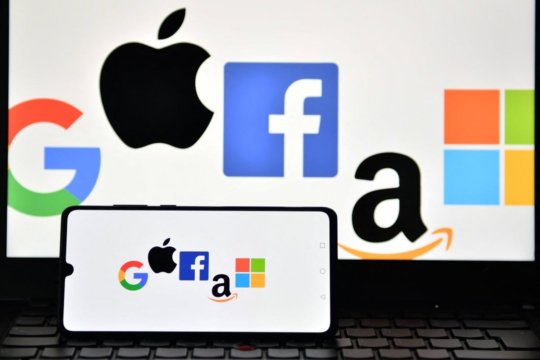 Google, Apple, Facebook, Amazon and Microsoft are the five companies being targeted by the American Innovation and Choice Online Act, a bipartisan effort to limit the market power of Big Tech. Photo: AFP