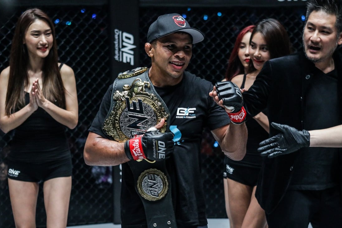 ONE bantamweight MMA champion Bibiano Fernandes celebrates a victory. Photos: ONE Championship