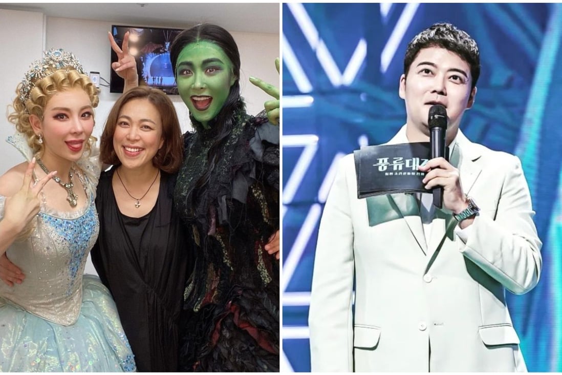 Musical actress Ock Joo-hyun (pictured with the Wicked cast) and presenter Jeon Hyun-moo are just two Korean stars who tested positive for Covid-19 recently. Photos: @o._.julia, @junhyunmoo/Instagram