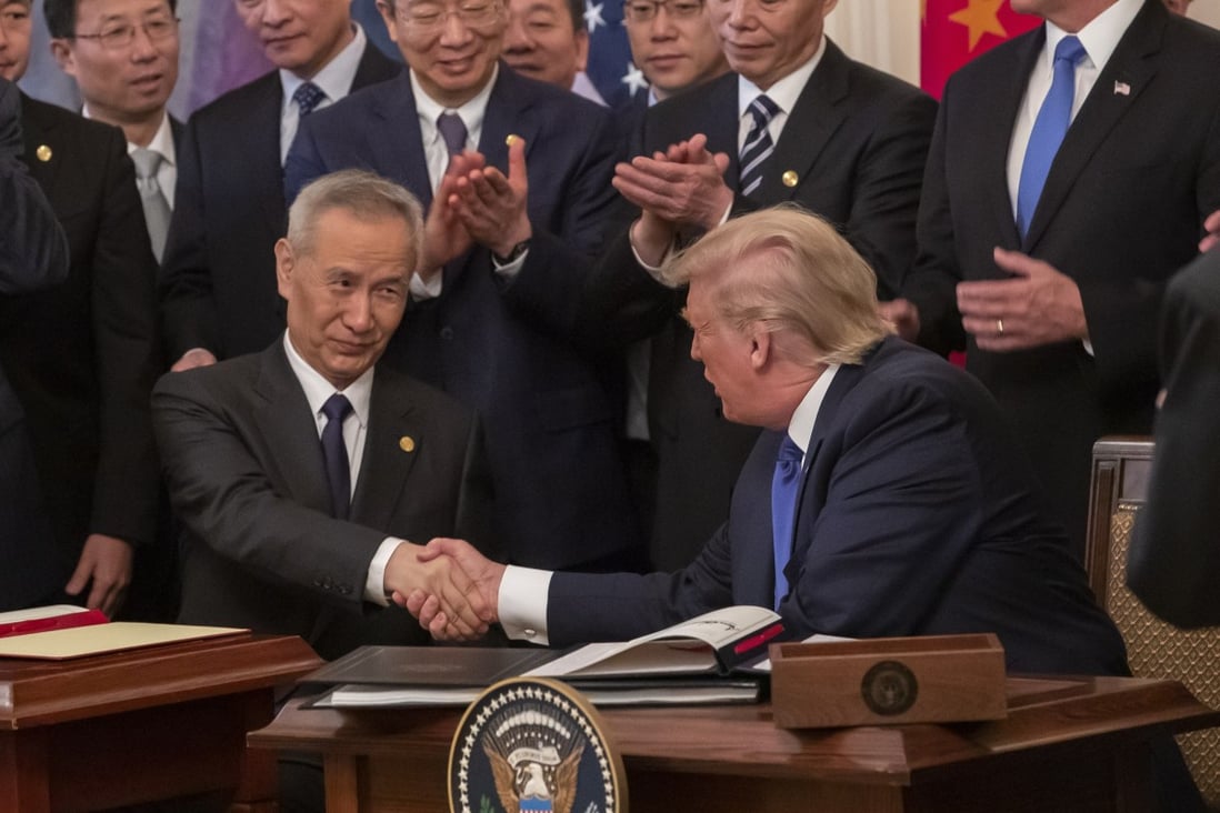 The US and China signed their long-awaited deal in January 2020, and the terms outlined in the agreement took effect one month later, with China committed to buying an additional US$200 billion worth of goods and services over 2020-21, relative to 2017’s levels. Photo: EPA-EFE