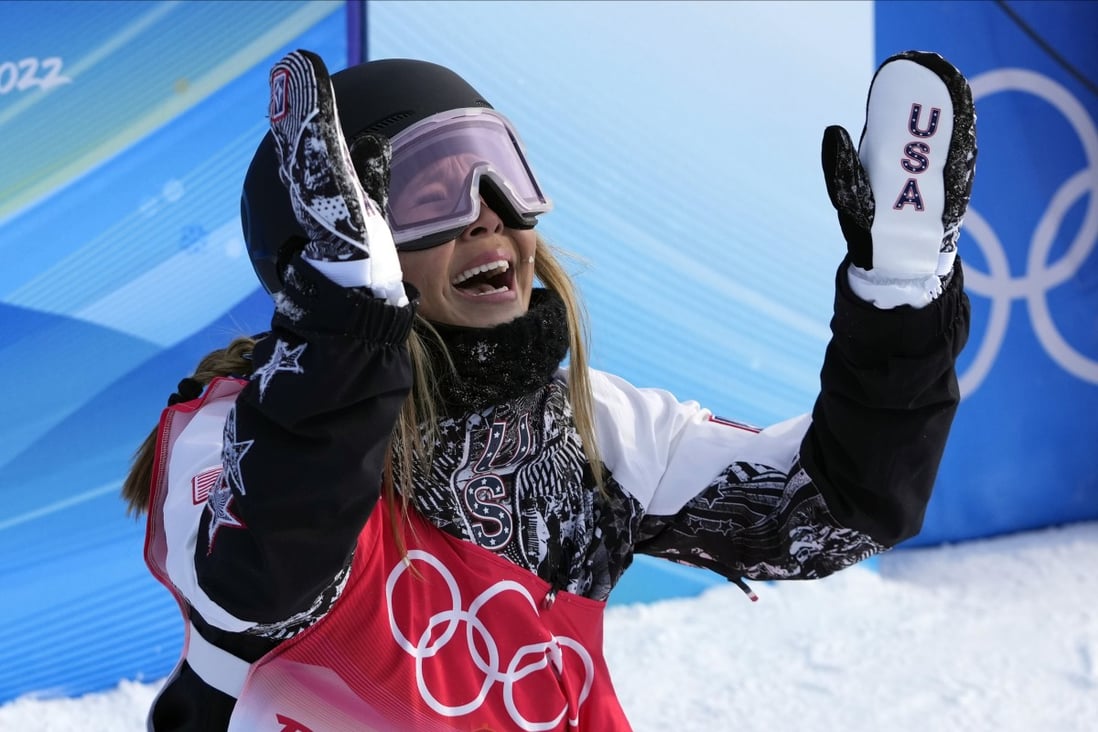 United States’ Chloe Kim reacts during the women’s halfpipe finals at the 2022 Winter Olympics. Photo: AP