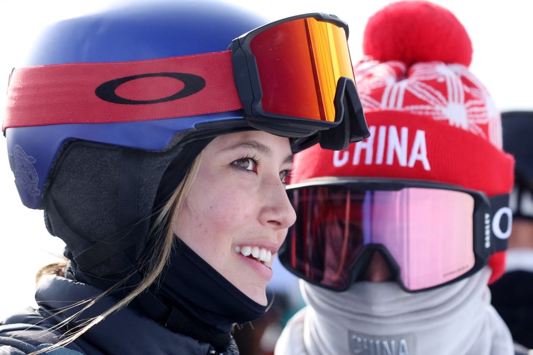 Beijing Winter Olympics star Eileen Gu reacts during an event in Genting Snow Park, Zhangjiakou, on February 10. Photo: Reuters