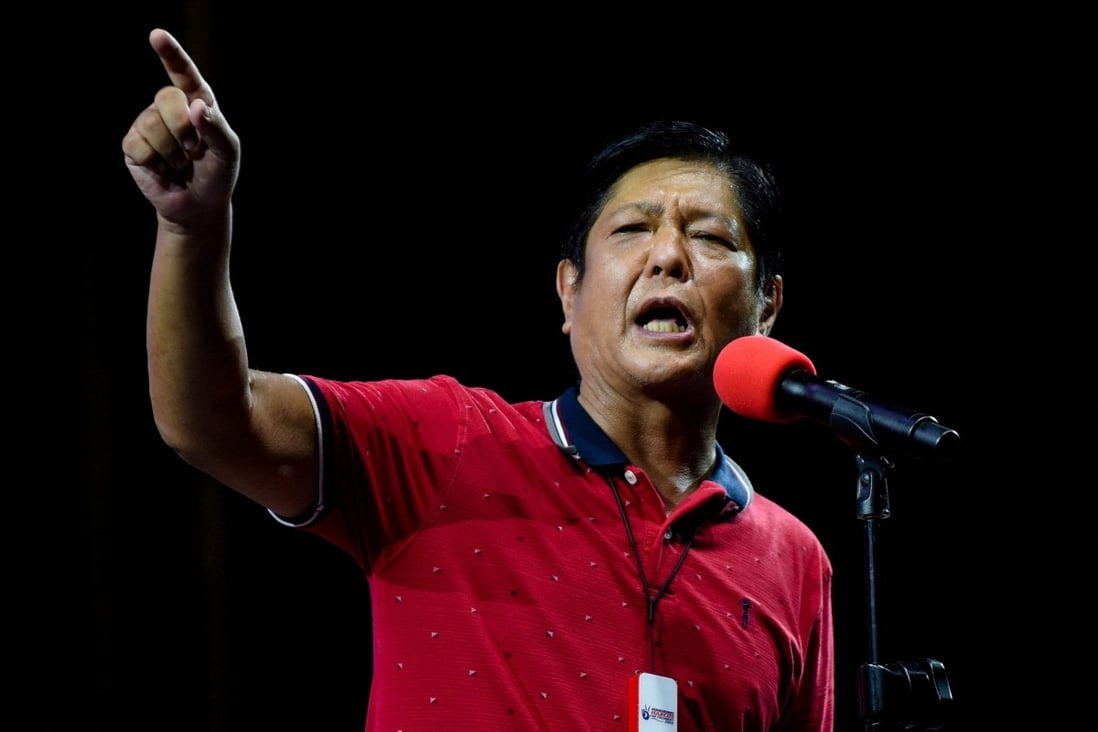 Philippine presidential candidate Ferdinand Marcos Jnr, son of the late dictator Ferdinand Marcos, during a campaign rally on Monday. Photo: Reuters