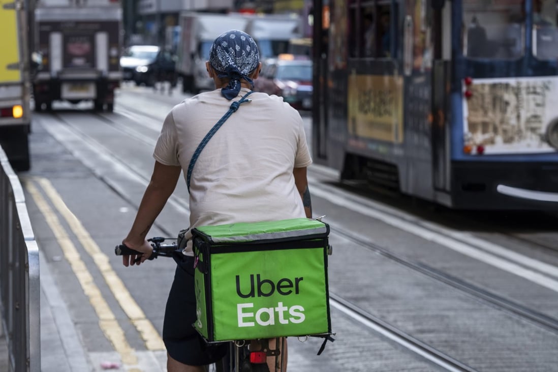 A worker from the Uber Eats food delivery service in Hong Kong. Photo: Getty Images