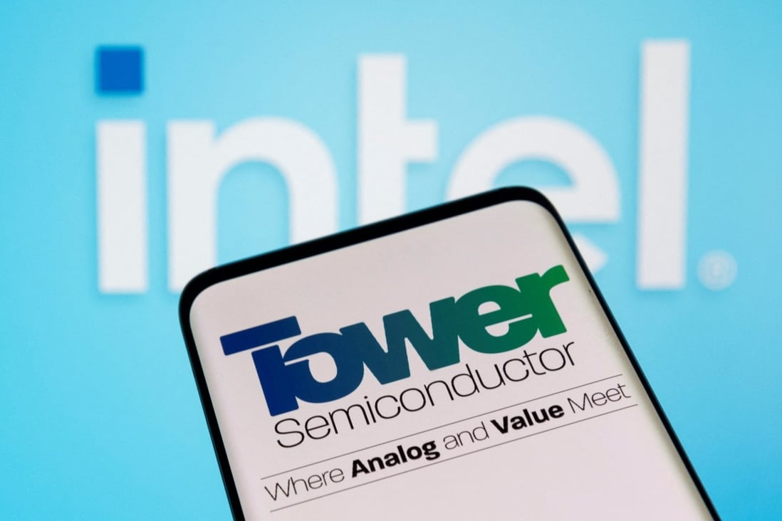 Tower Semiconductor seen on a smartphone in front of a displayed Intel logo in this illustration taken February 15, 2022. Photo: Reuters