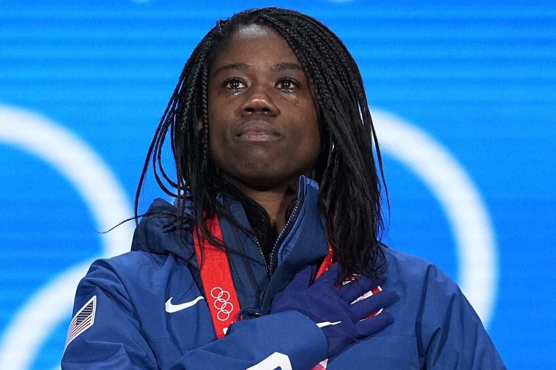 American Erin Jackson is the first Black woman to win speedskating gold at the Winter Olympics, in the 500m event in Beijing. Photo: AP