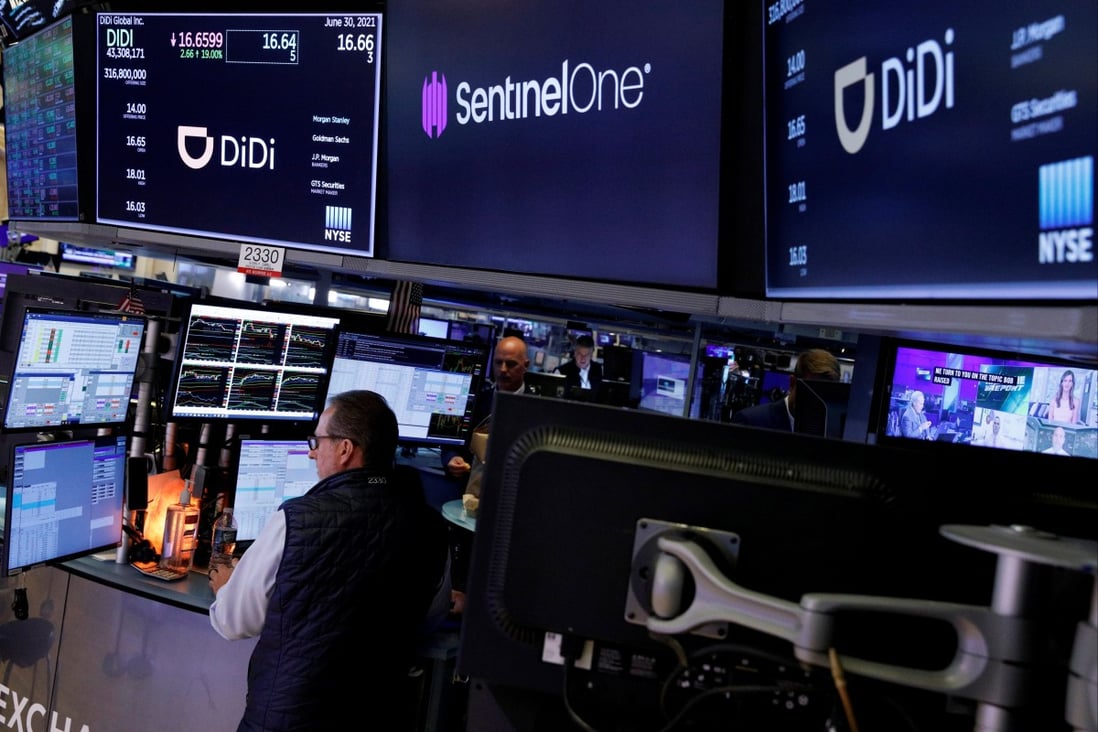 A specialist trader works at the post where the IPO of Chinese ride-hailing company Didi Global was traded on the New York Stock Exchange (NYSE). Didi was the first to be subjected to a new cybersecurity review process in China, which one analyst said was in response to US data collection in an opinion piece endorsed by the Cyberspace Administration of China. Photo: Reuters