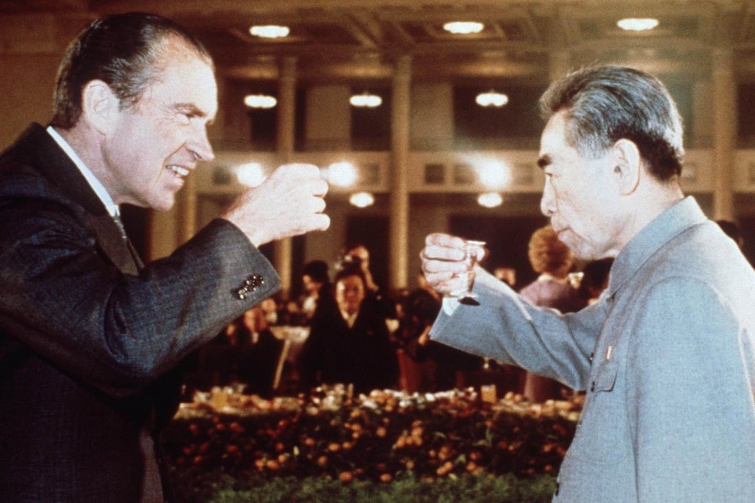 US president Richard Nixon toasts with Chinese premier Zhou Enlai in February 1972 in Beijing, during his official visit to China. Photo: AFP
