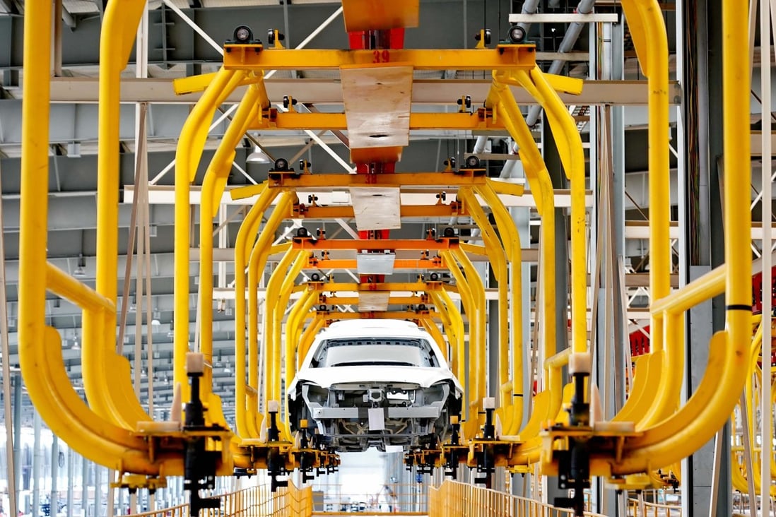 A production line at electric-car factory in Cangzhou, Hebei Province. Photo: Xinhua