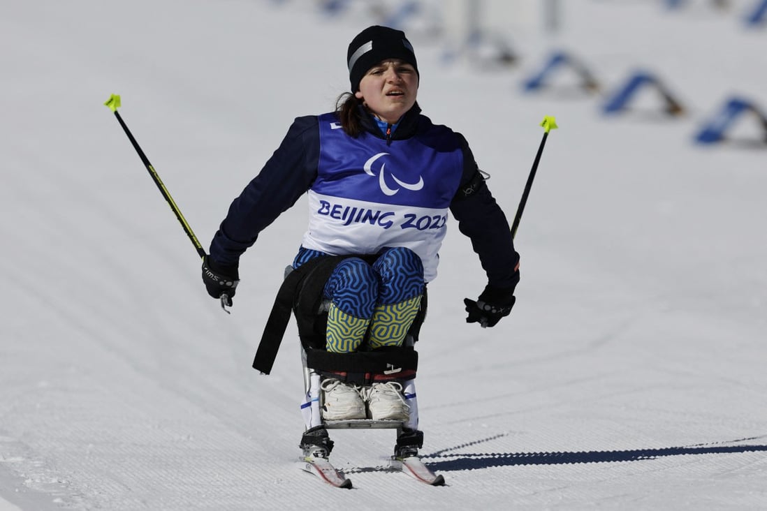 Anastasiia Laletina of Ukraine in action during the Para Biathlon - Women’s Sprint Sitting. Photo: Reuters
