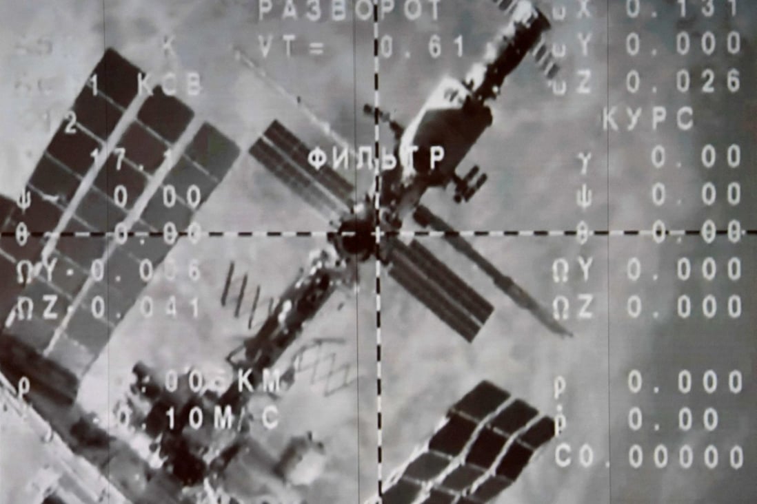 The International Space Station (ISS) seen on a monitor at the Mission Control Centre in Korolyov. Photo: AFP