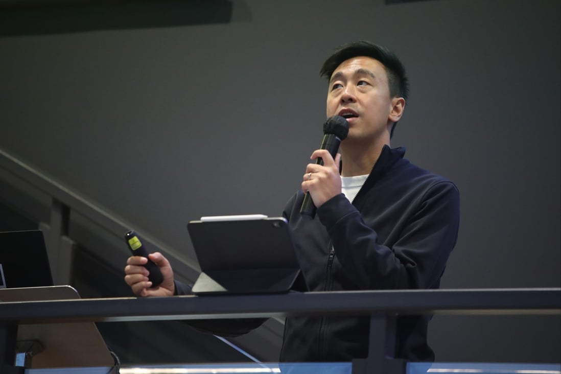 Gary Liu, chief executive of the South China Morning Post, speaks during a Town Hall meeting at the newspaper’s Times Square headquarters in Causeway Bay on October 22, 2021. Photo: Edmond So