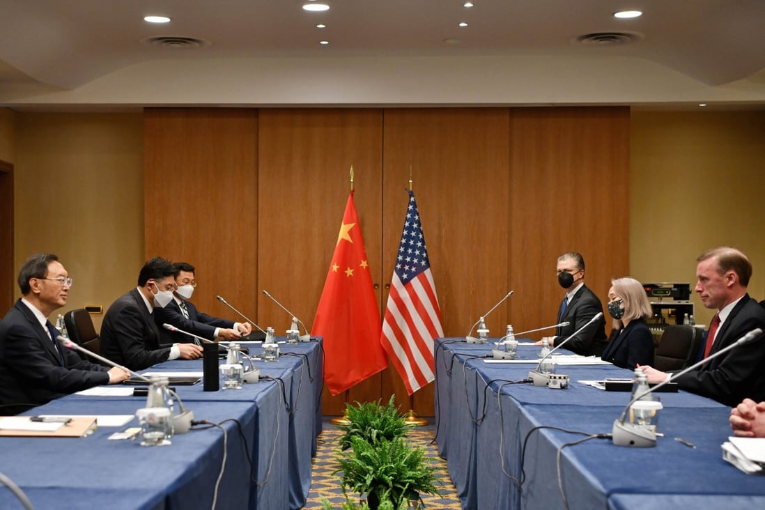 A meeting between top Chinese diplomat Yang Jiechi (far left) and US national security adviser Jake Sullivan (far right) focused on stabilising free-falling China-US relations, notwithstanding the Ukraine crisis. Photo: Xinhua