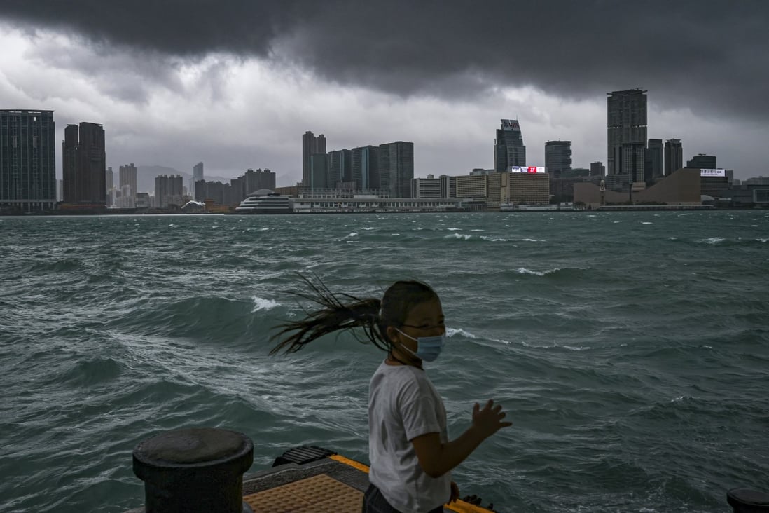 Hong Kong’s Victoria Harbour during the signal No 8 typhoon Kompasu in October last year. Typhoons may almost double their overall destructive power, according to research by the Chinese University of Hong Kong and a Greater Bay Area weather research centre, in a worst-case climate change scenario. Photo: Nora Tam