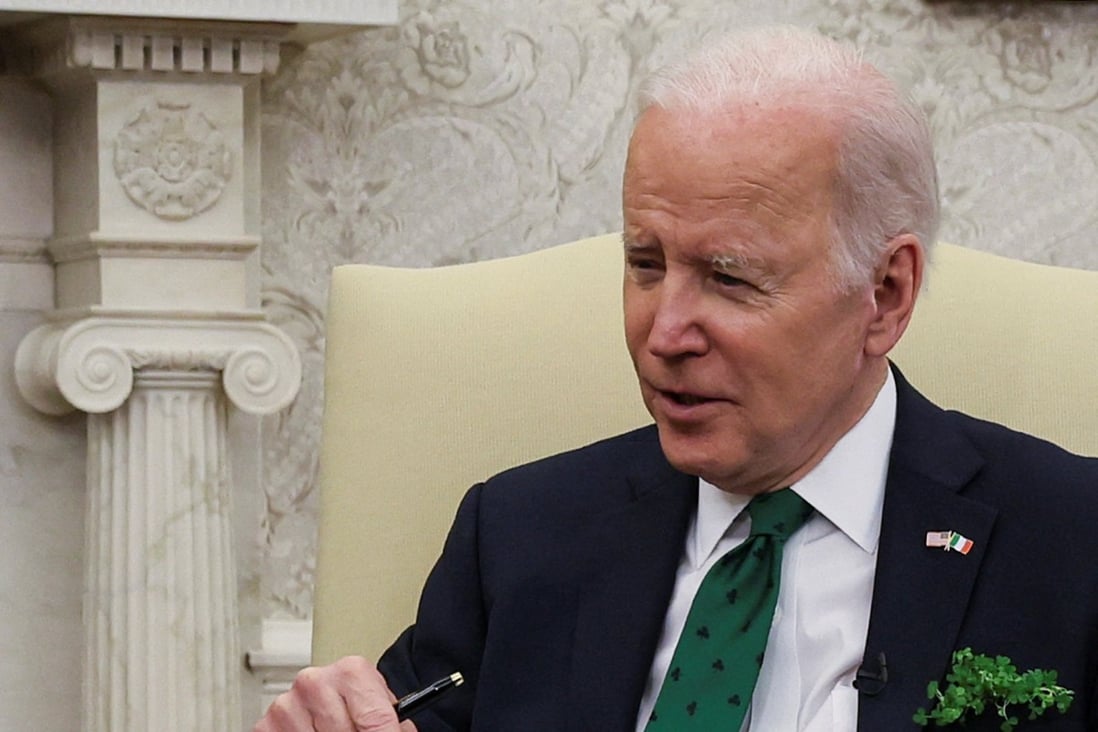US President Joe Biden in the Oval Office at the White House in Washington on March 17. Photo: Reuters
