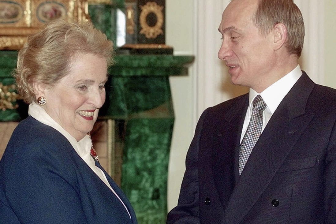 Then US Secretary of State Madeleine Albright meets then Acting Russian President Vladimir Putin in Moscow’s Kremlin on February 2, 2000. In another meeting between the two later that year, Albright would wear her now infamous three-monkey pin. Photo: AP