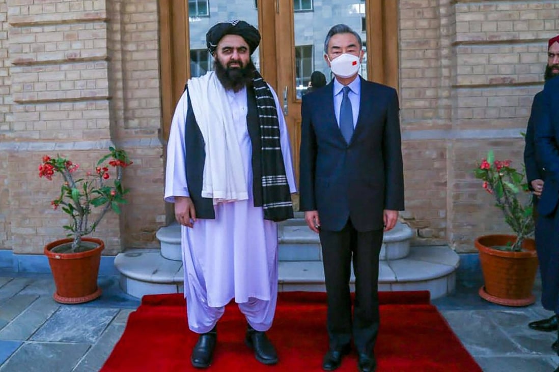 China remains tight-lipped over what Amir Khan Muttaqi (left) and Wang Yi discussed in Kabul on Thursday. Photo: AFP