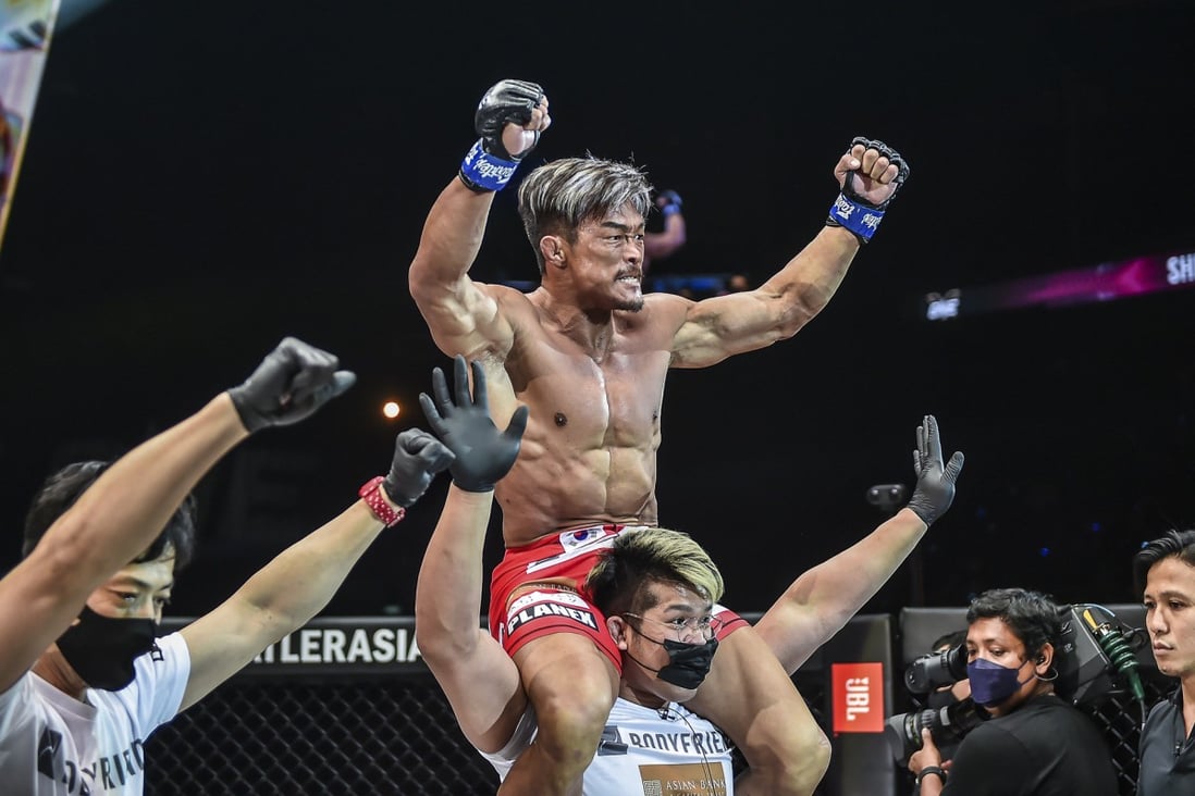 Yoshihiro Akiyama celebrates his stoppage win over Shinya Aoki at ONE X. Photo: ONE Championship.