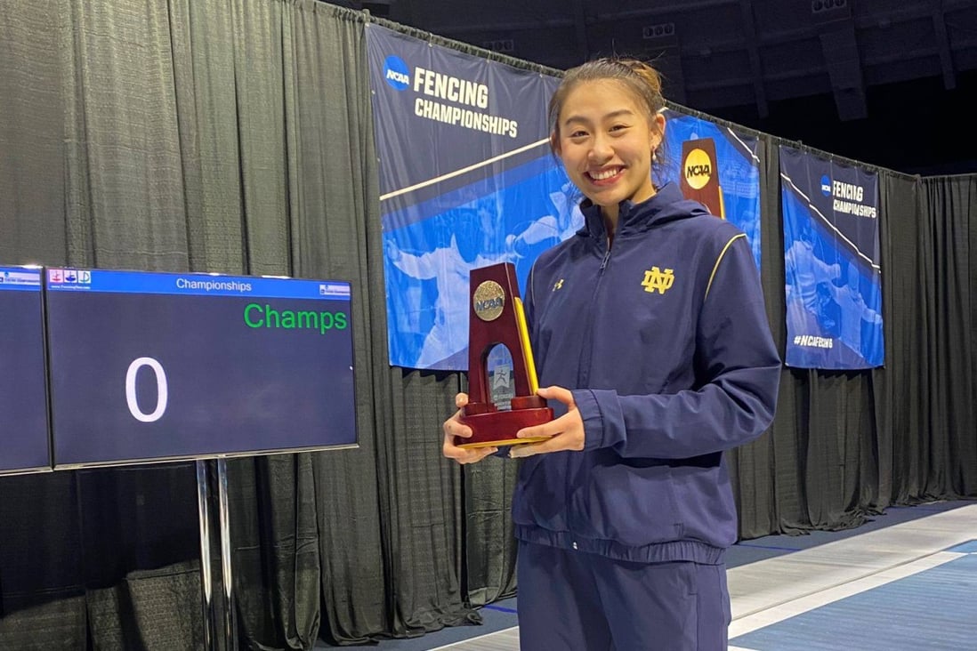 Kaylin Hsieh with her NCAA title after winning in the women’s epee final. Photo: Handout