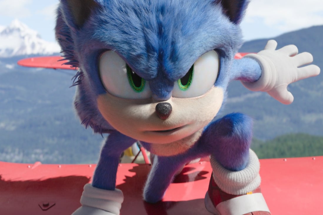 Sonic (voiced by Ben Schwartz) in a still from Sonic the Hedgehog 2 (category I), co-starring Jim Carrey and the voice of Idris Elba. Jeff Fowler directs. Photo: Paramount Pictures and Sega of America