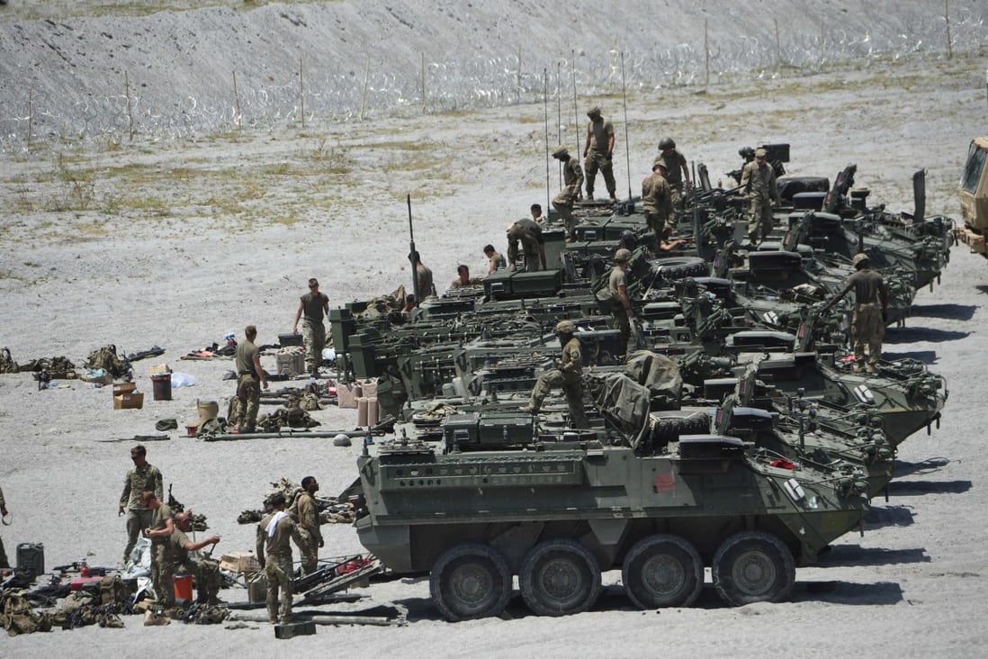 US Army Stryker armoured fighting vehicles   at Crow Valley in Capas, Tarlac province. Photo: AFP