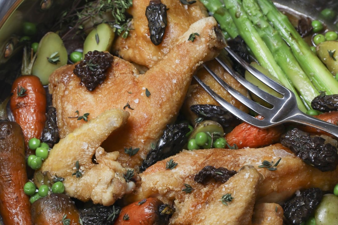 How to make chicken with morels, petits pois and spring vegetables: a fresh one-pot dish that’s ideal for the spring. Photo: Jonathan Wong