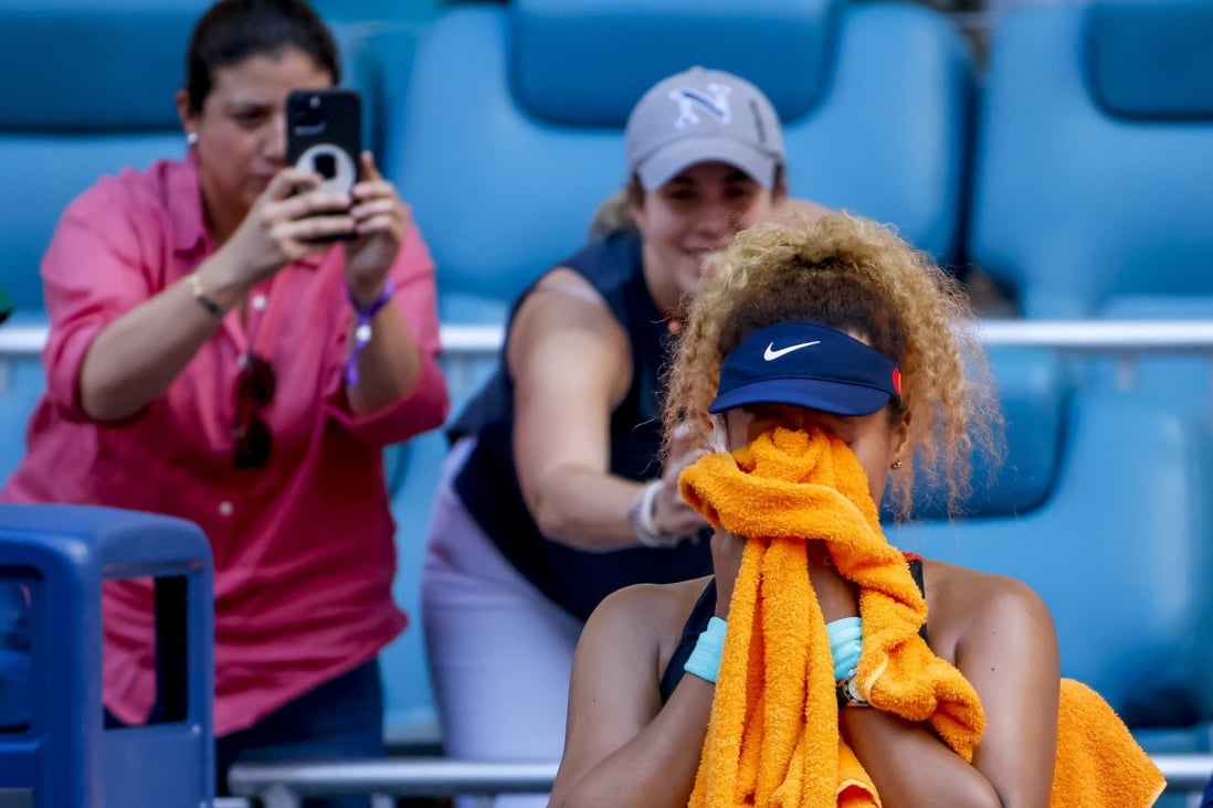 An emotional Naomi Osaka reacts after beating Belinda Bencic at the Miami Open. Photo: EPA-EFE
