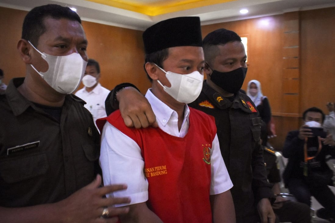 Indonesian teacher Herry Wirawan impregnated at least eight students. File photo: AFP 