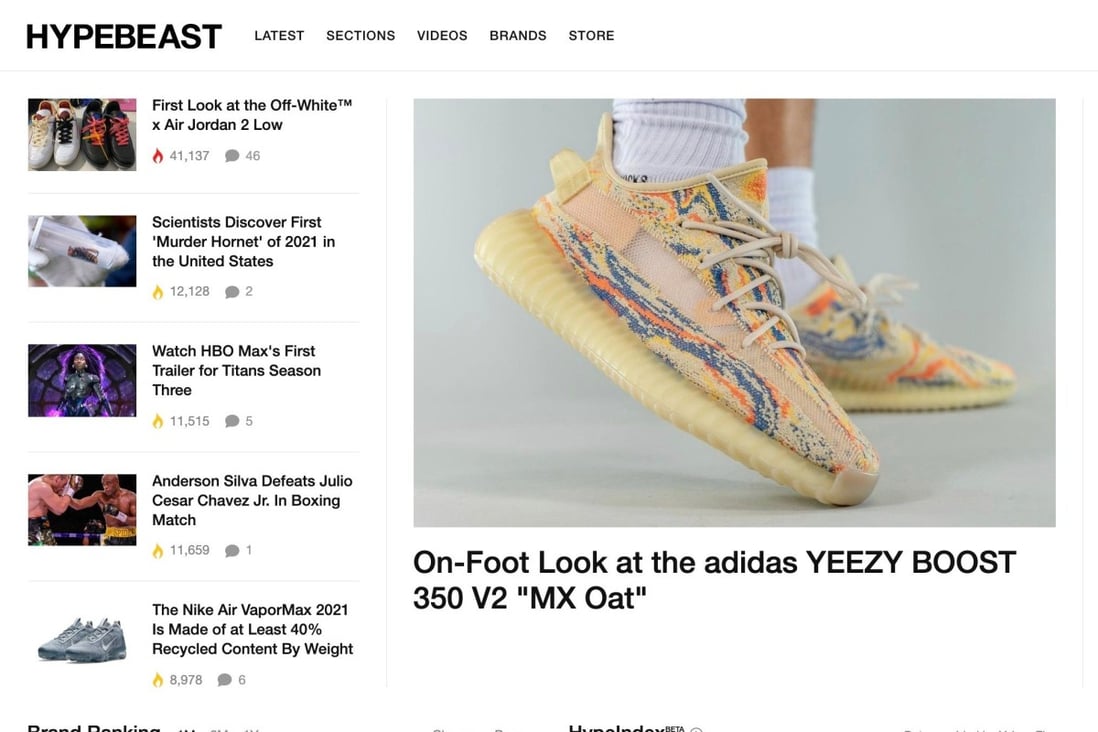 The homepage of Hypebeast, founded as a blog about sneakers, which has transformed into an e-commerce company. Photo: Captured from online